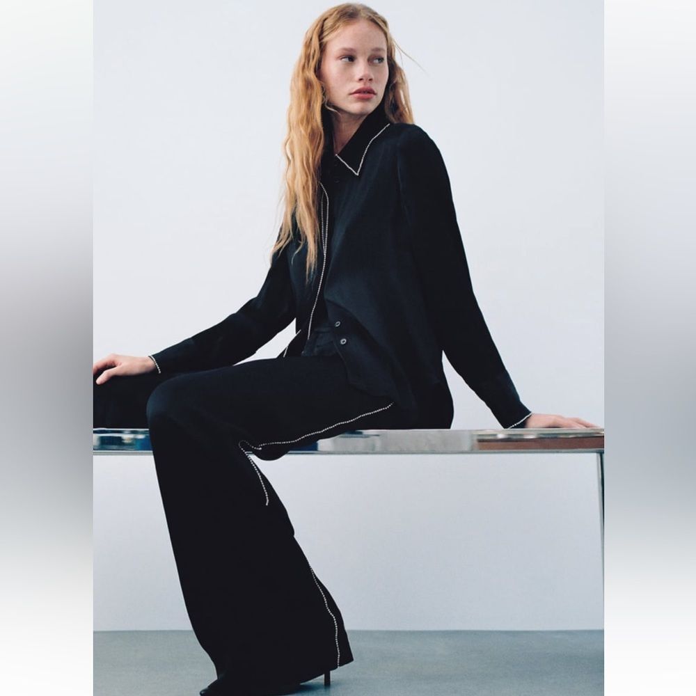 ZARA SATIN TROUSERS WITH RHINESTONES BLACK | 2731/318/259/011 - Picture 8 of 9